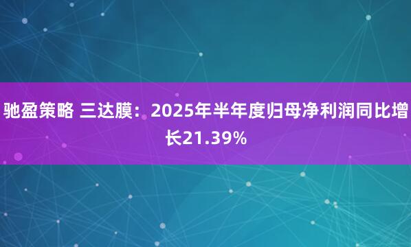 驰盈策略 三达膜：2025年半年度归母净利润同比增长21.39%
