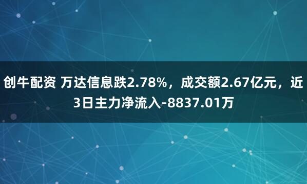 创牛配资 万达信息跌2.78%，成交额2.67亿元，近3日主力净流入-8837.01万
